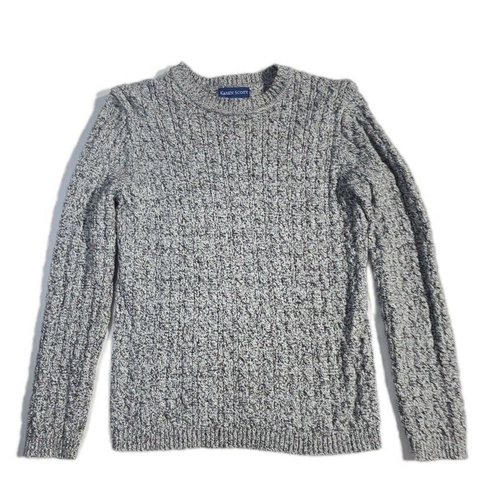 Karen Scott grey marled cable-knit crewneck sweater Size Medium